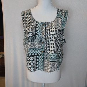 Brave Soul London Aztec Top Black White Buttons